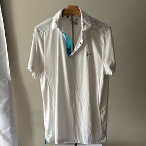LG Under Armor Men's White and Blue Polo Golf/Tennis shirt